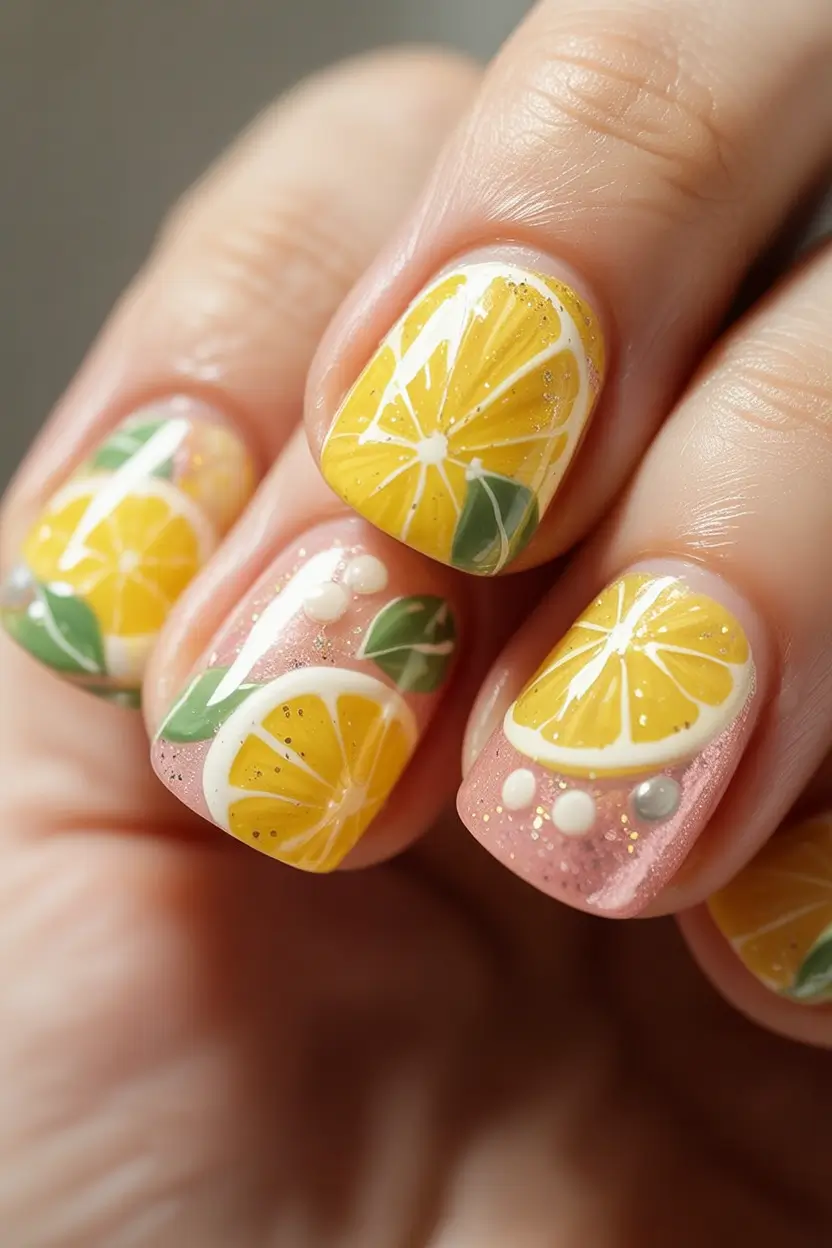 Tropical Vacation Nails 2025 Edition Fresh Squeezed Lemon Shorties