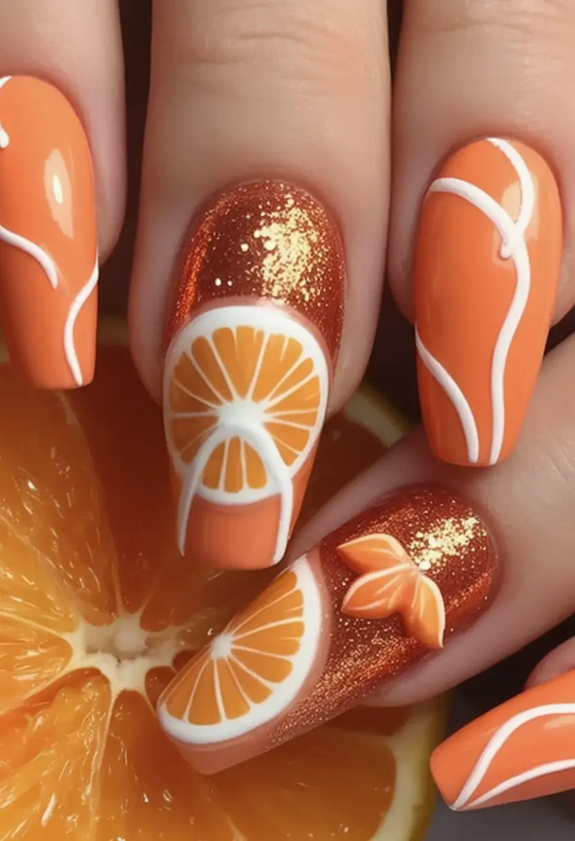 Tropical Vacation Nails 2025 Edition Orange Crush Shimmer