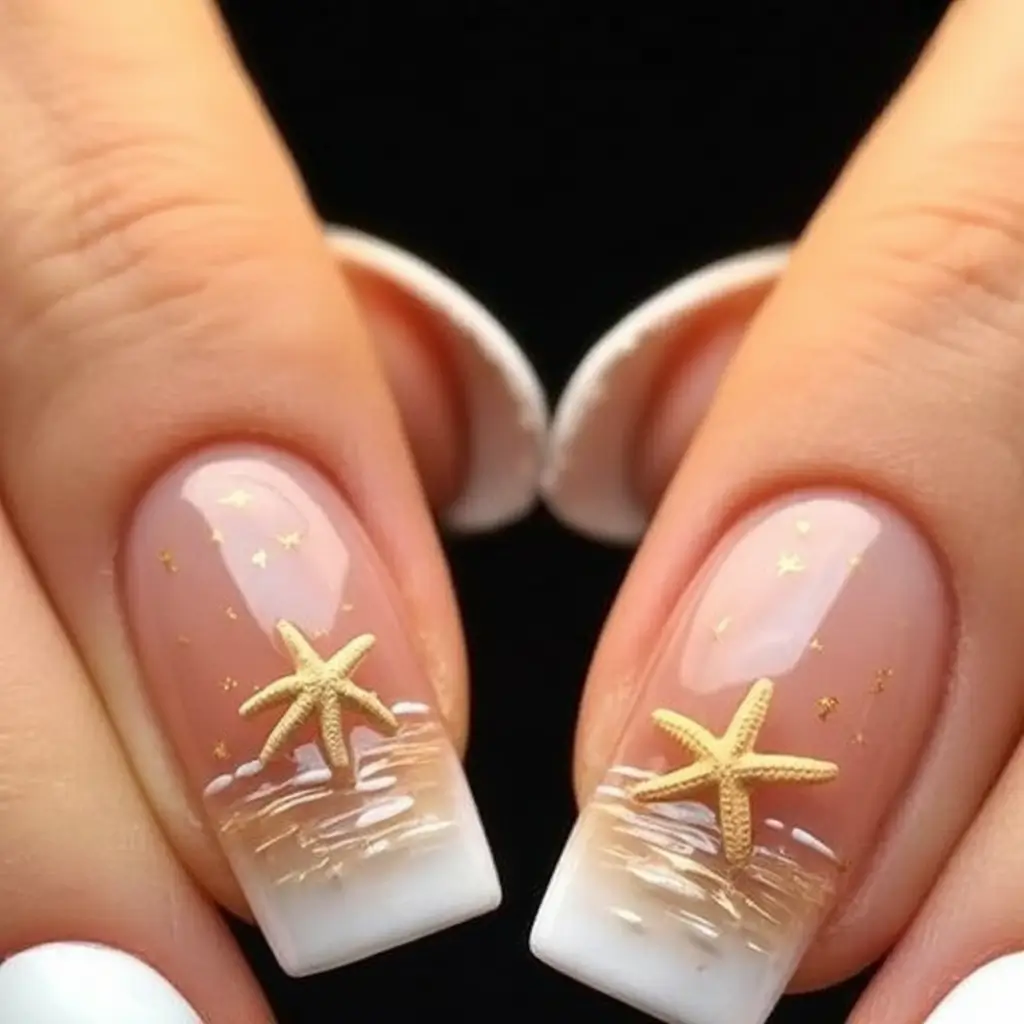Tropical Vacation Nails 2025 Edition Golden Starfish French Tips
