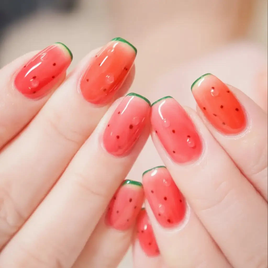Tropical Vacation Nails 2025 Edition Watermelon Fresh Tips