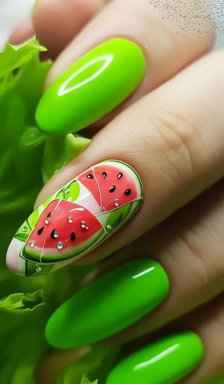 Tropical Vacation Nails 2025 Edition Neon Watermelon Pop