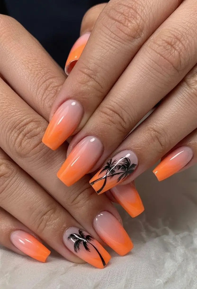 Tropical Vacation Nails 2025 Edition Sunset Ombre Palms