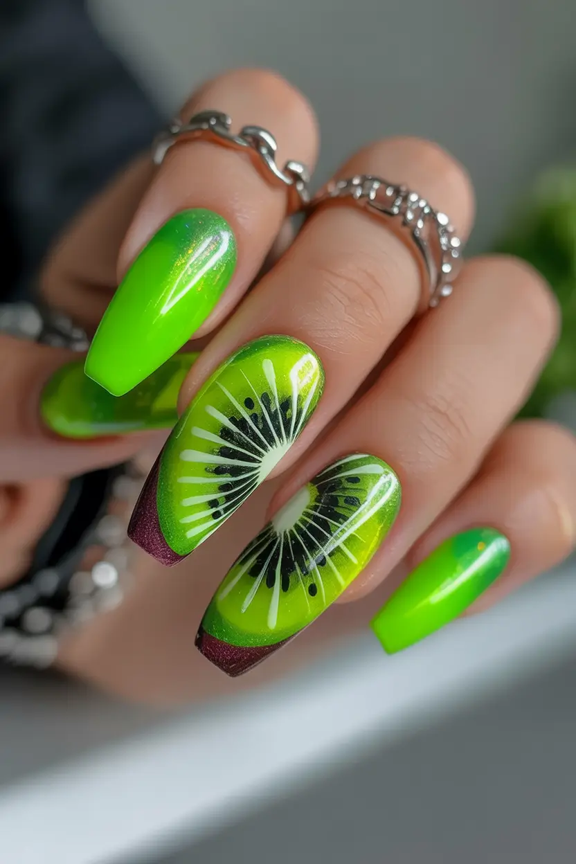 Tropical Vacation Nails 2025 Edition Neon Kiwi Burst
