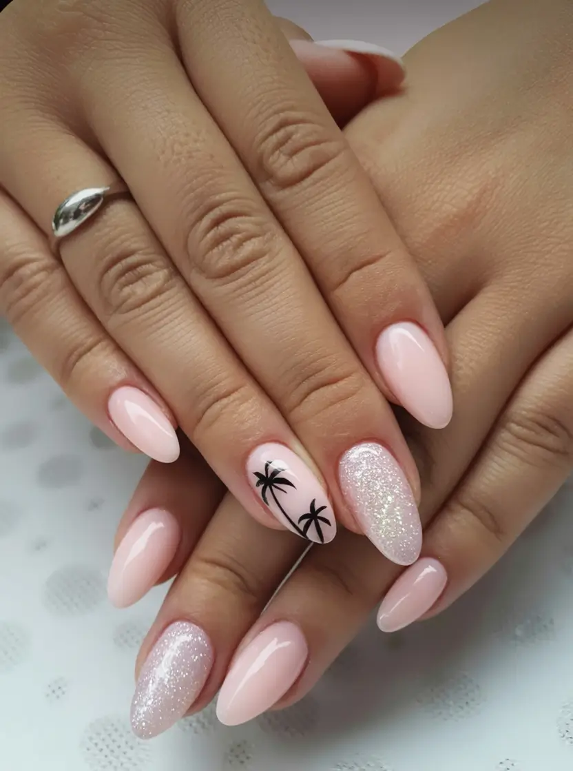 Tropical Vacation Nails 2025 Edition Elegant Pink Palms