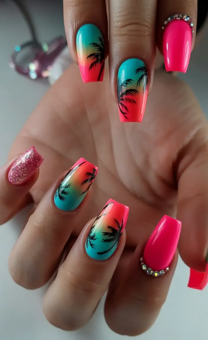 Tropical Vacation Nails 2025 Edition Sunset Palm Beach Dreams