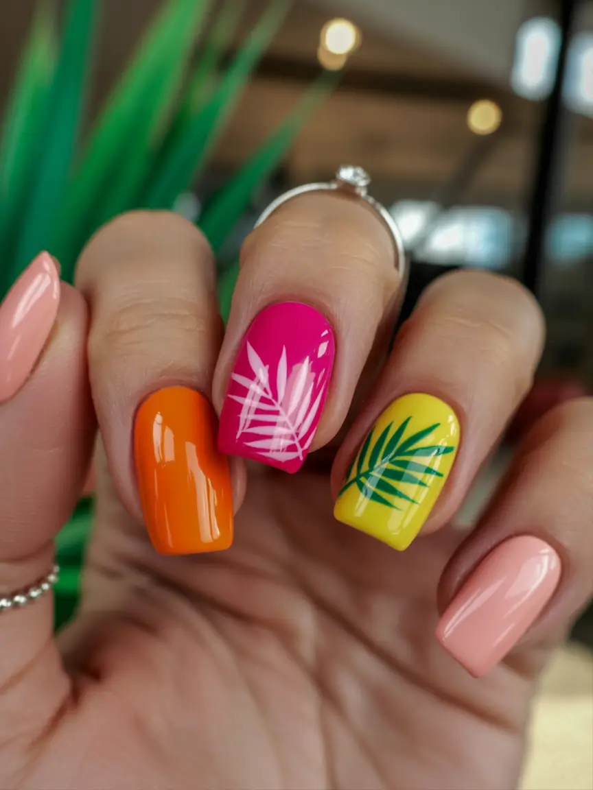 Tropical Vacation Nails 2025 Edition Vibrant Palm Leaf Play