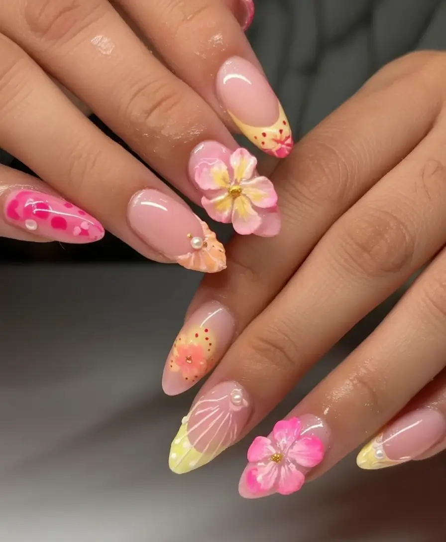 Tropical Vacation Nails 2025 Edition Pastel 3D Floral Fantasy