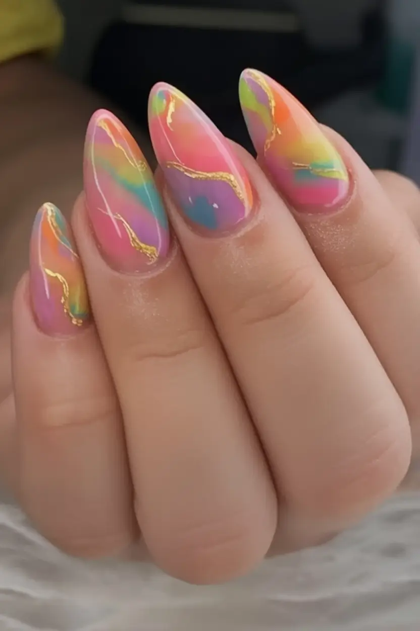 Vacation Nails Perfect for 2025 Marble Mirage with Gold Foil