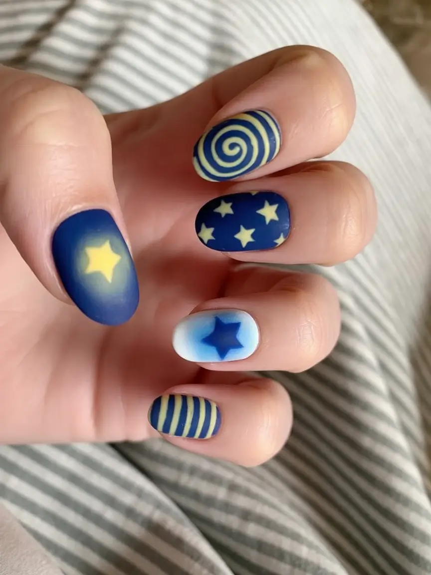 Vacation Nails to Pack for Summer 2025 Stargazer Magic On Matte Blue