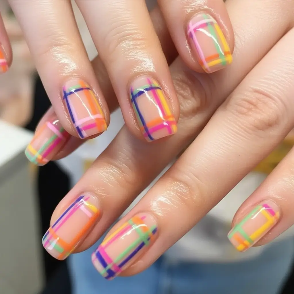 Vacation Nails to Pack for Summer 2025 Neon Plaid Energy