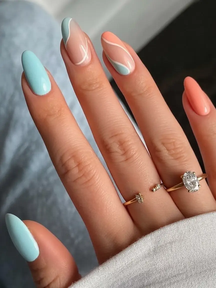 Vacation Nails to Pack for Summer 2025 Minimal Swirls in Sunset Shades