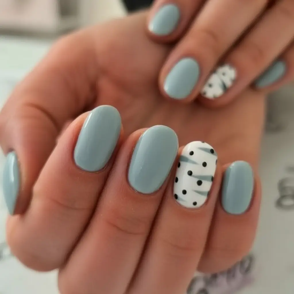 Vacation Nails to Pack for Summer 2025 Polka Dots and Seafoam Blue