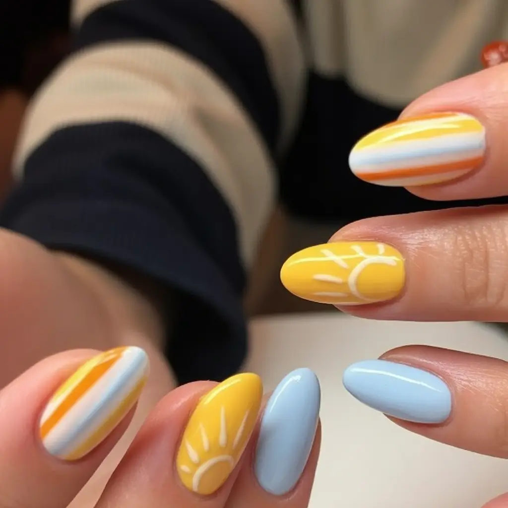 Vacation Nails to Pack for Summer 2025 Golden Hour Stripes And Sunshine