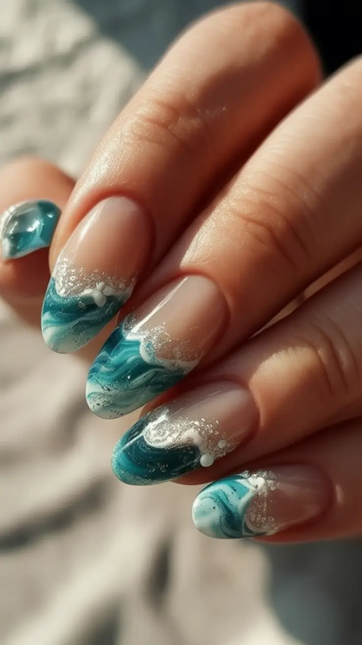 Vacation Nails to Pack for Summer 2025 Mermaid Foam Swirl