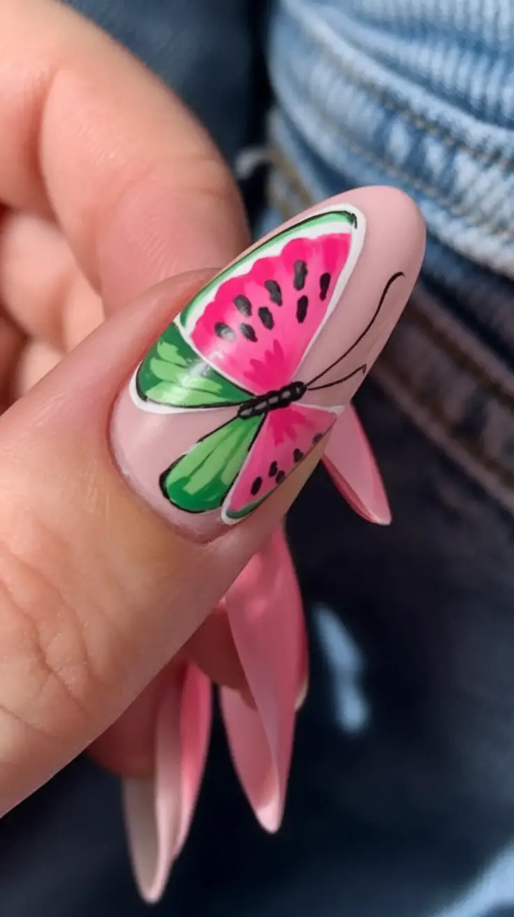 Watermelon Nails for Summer 2025 Butterfly Fantasy With Watermelon Wings