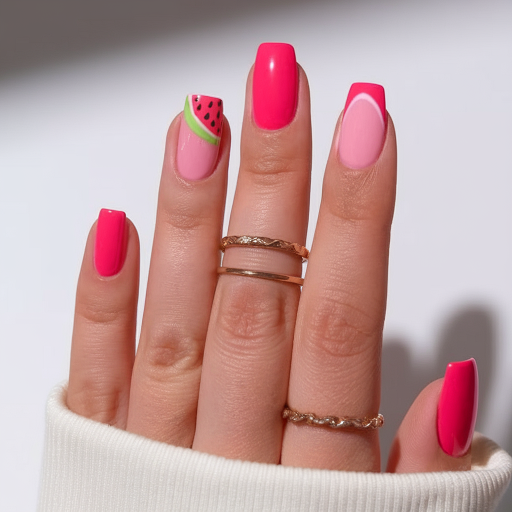 Watermelon Nails for Summer 2025 Bright Contrast With Slice Accents