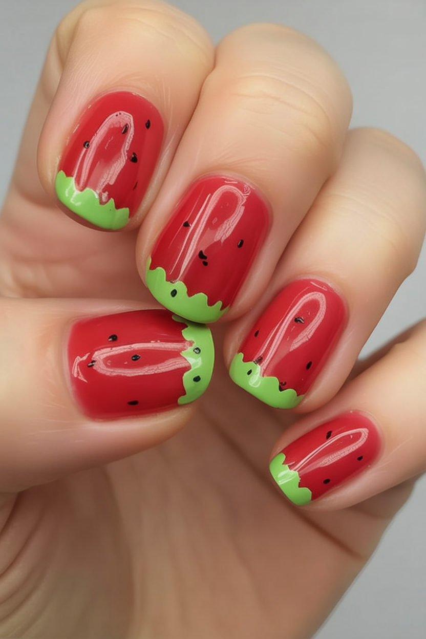Watermelon Nails for Summer 2025 Juicy Red French With a Crisp Green Bite