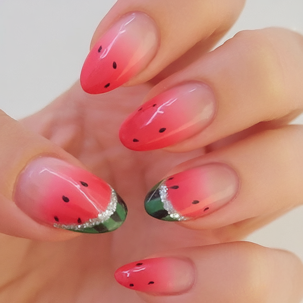Watermelon Nails for Summer 2025 Glossy Gradient Watermelon Fade