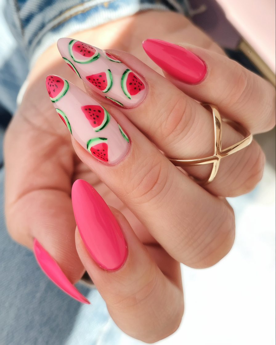 Watermelon Nails for Summer 2025 Sweet Meets Chic in Almond Form