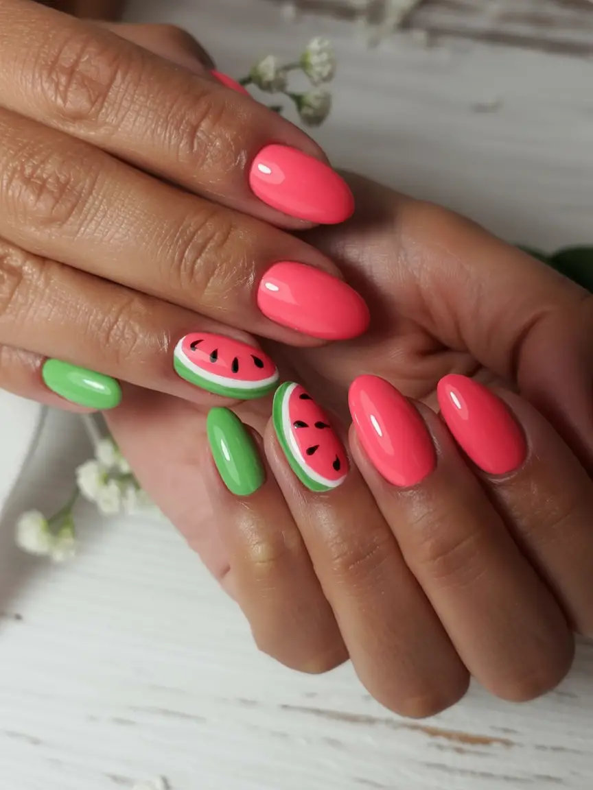 Watermelon Nails for Summer 2025 Almond Glam Meets Juicy Minimalism