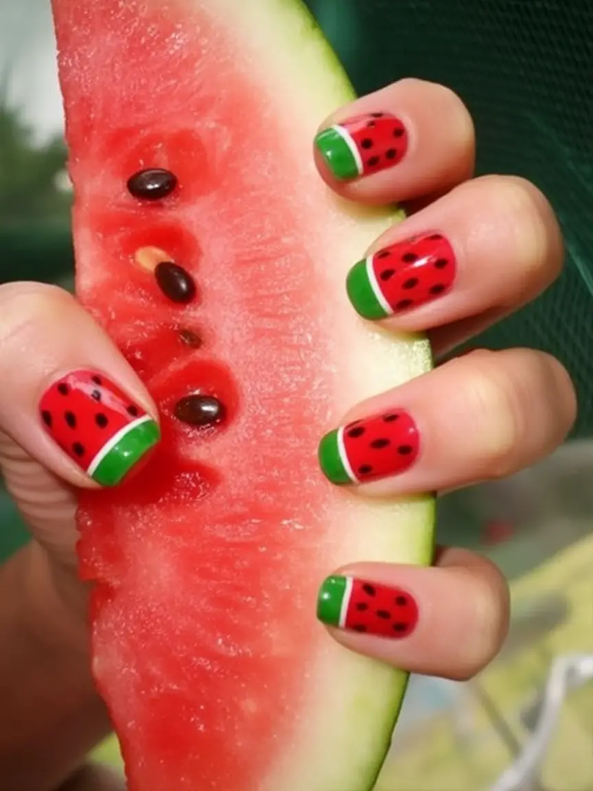 Watermelon Nails for Summer 2025 Classic Red Watermelon With a Juicy Twist