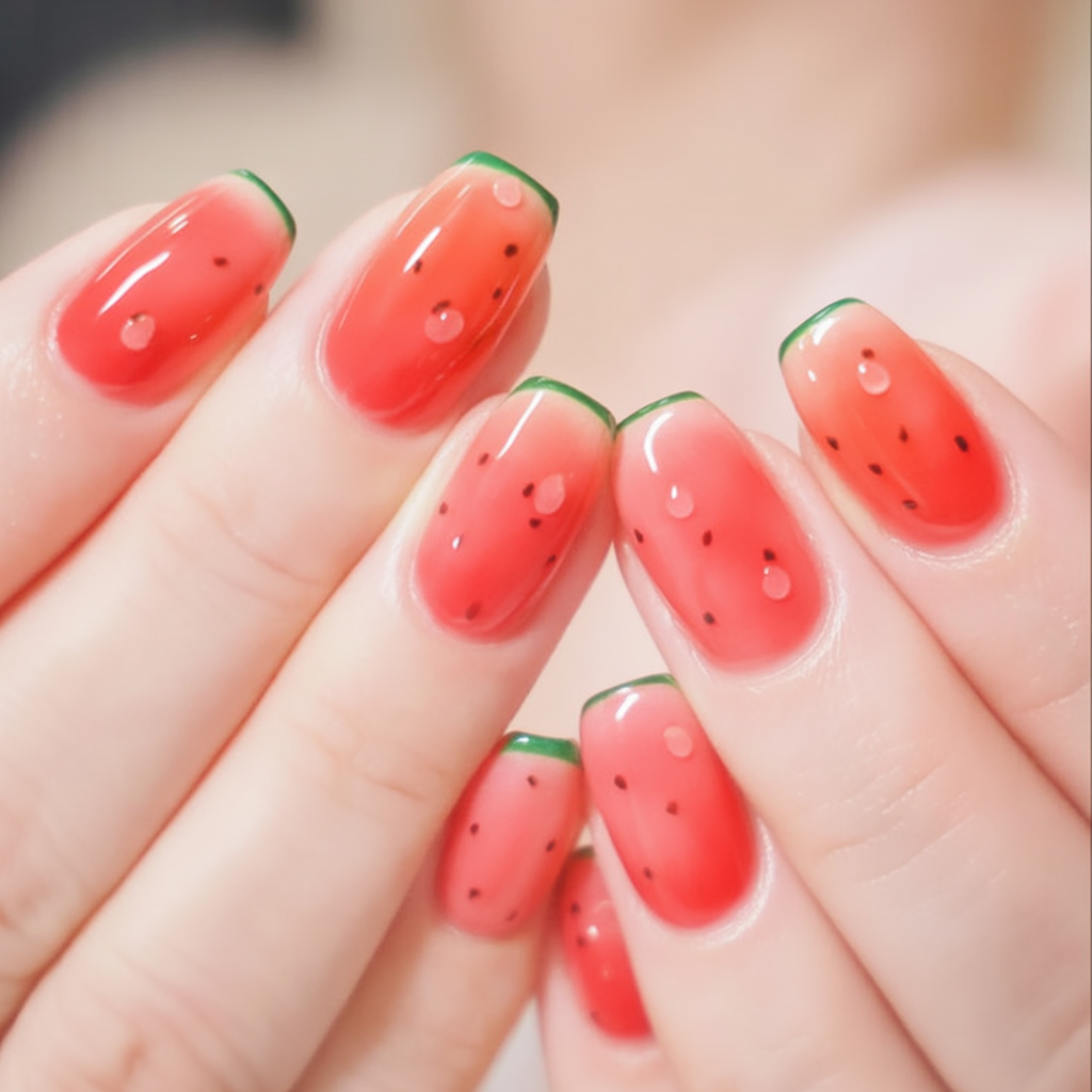 Watermelon Nails for Summer 2025 Juicy Ombre With Seeded Shine