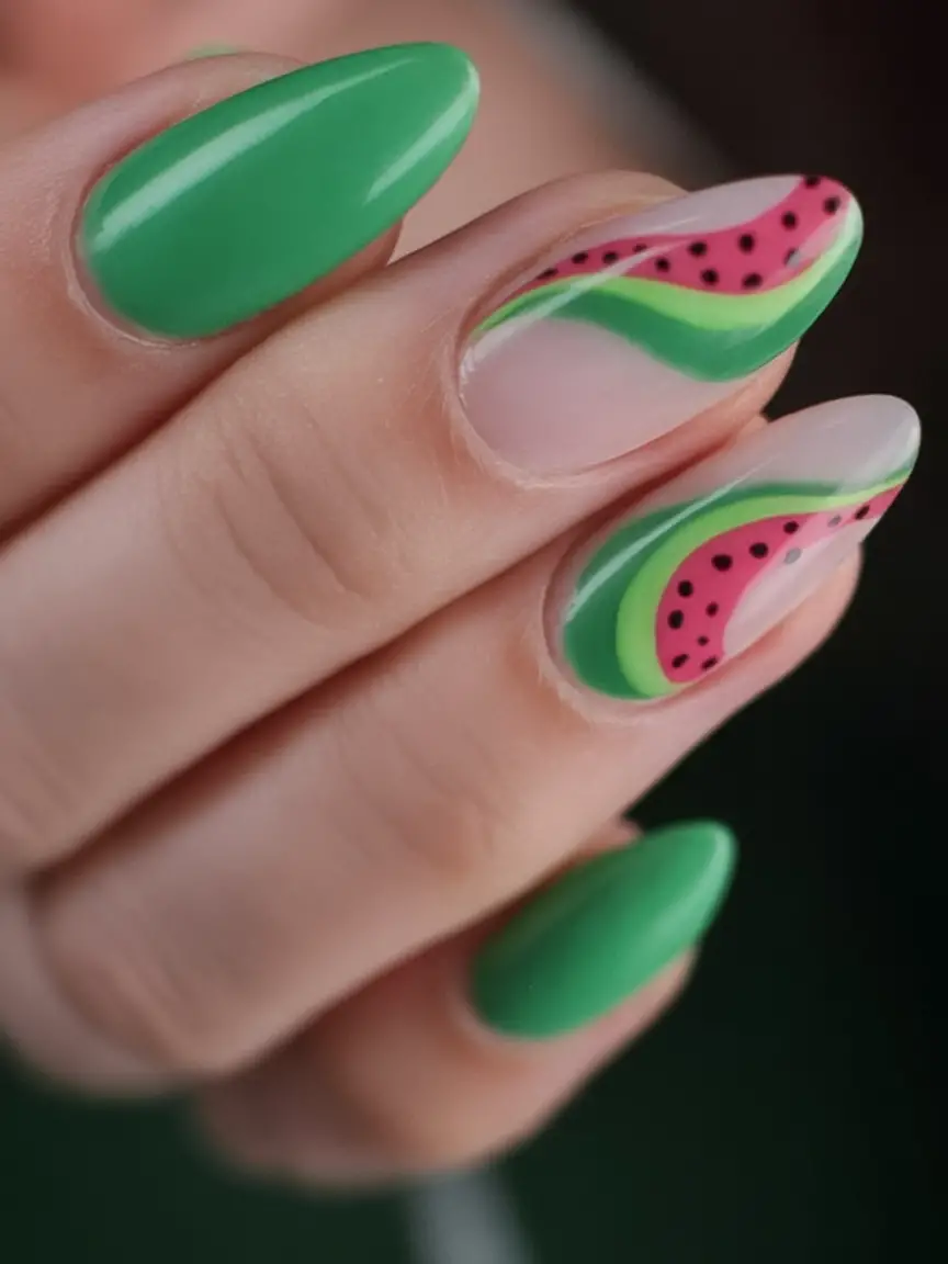 Watermelon Nails for Summer 2025 Abstract Fruit Waves With Green Drama