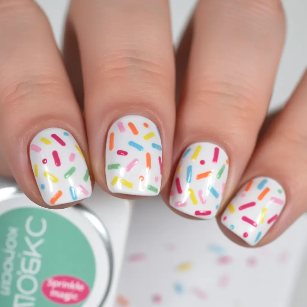 White Nails Made for Summer 2025 Candy Sprinkle Confetti On White
