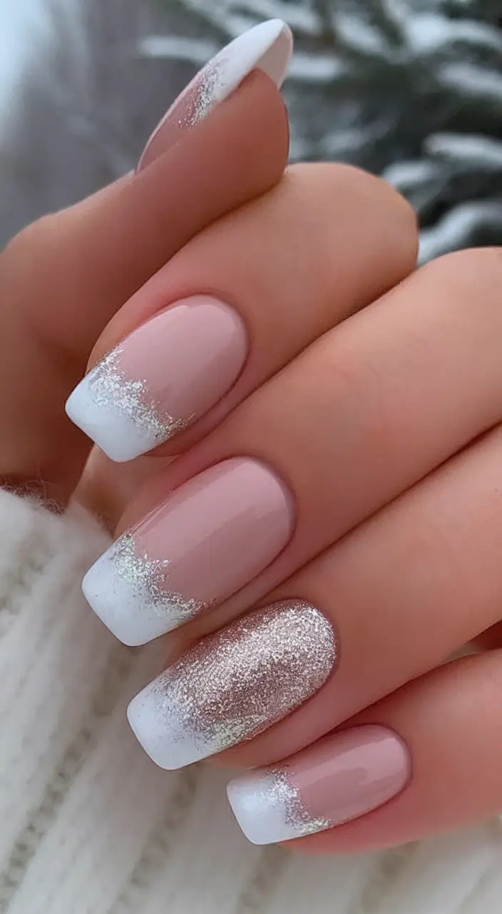 White Nails Made for Summer 2025 Glitter-Washed French Glow
