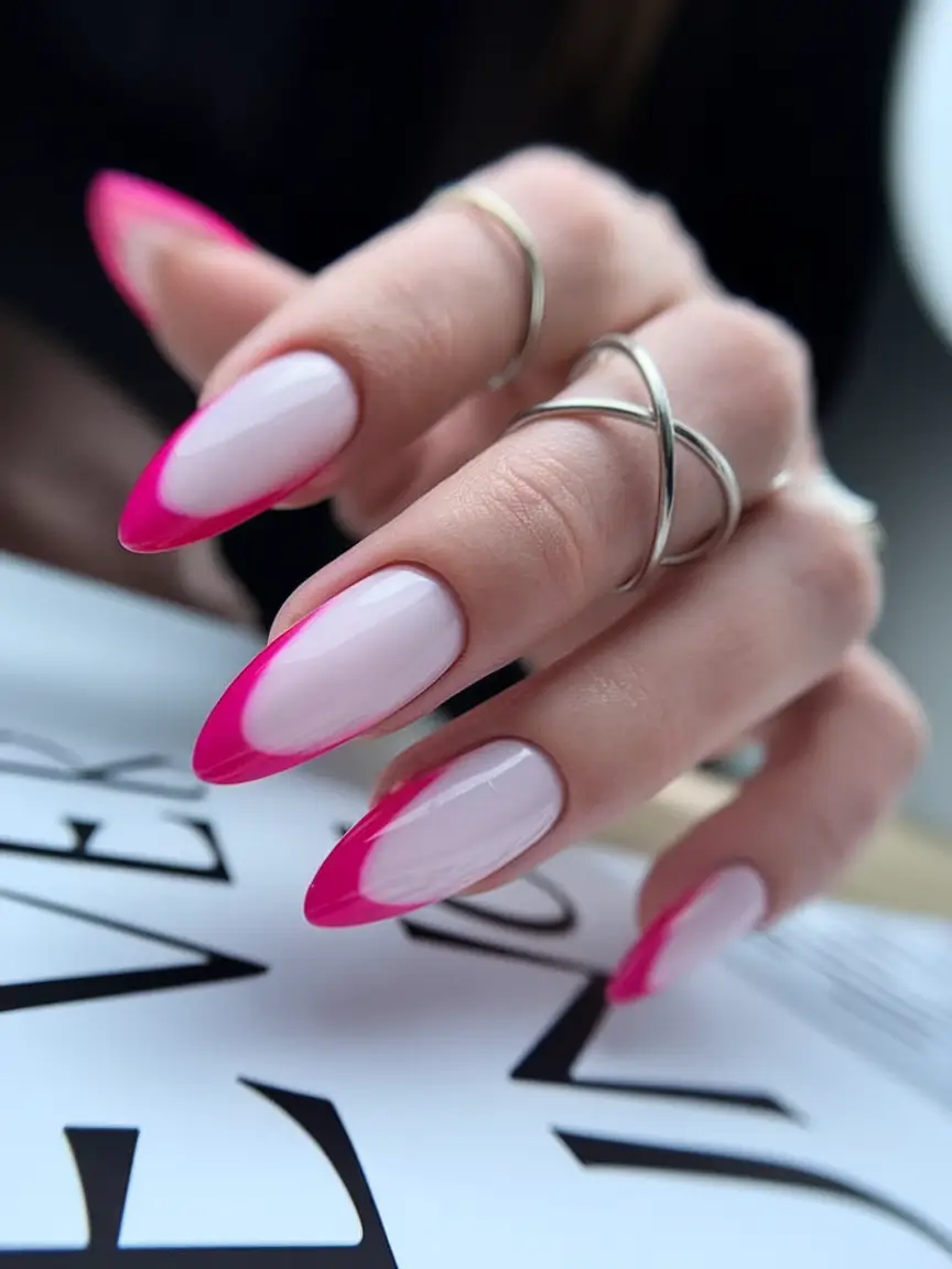 White Nails Made for Summer 2025 Hot Pink French Drama