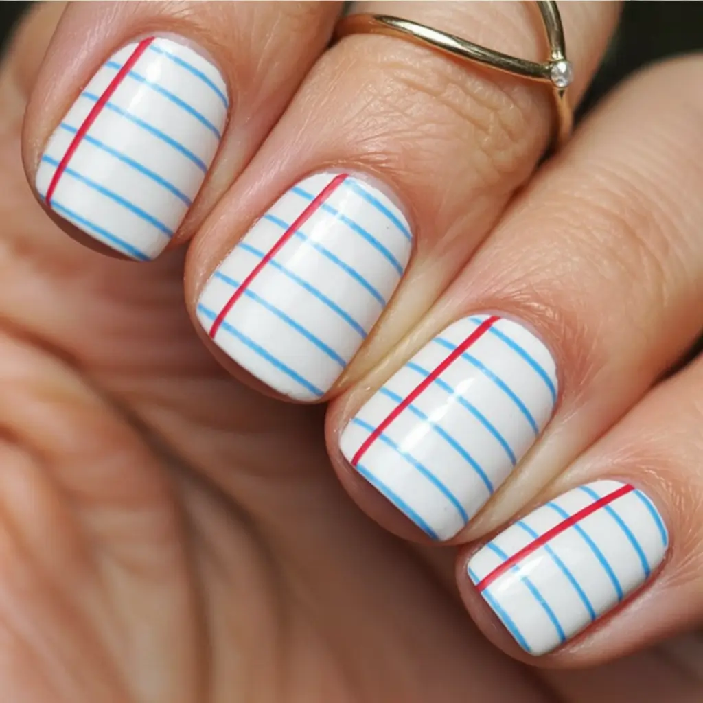 White Nails Made for Summer 2025 Notebook-Inspired Line Art