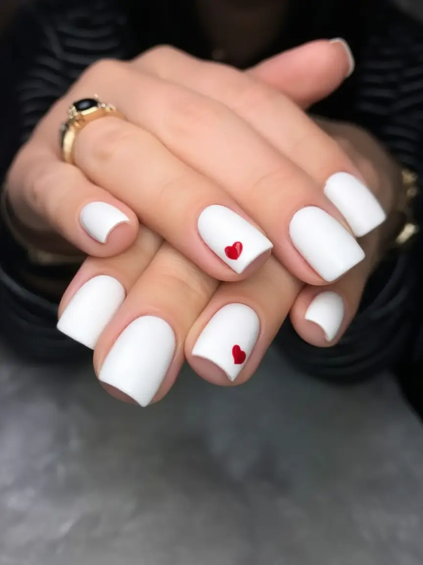 White Nails Made for Summer 2025 Tiny Red Heart Statement