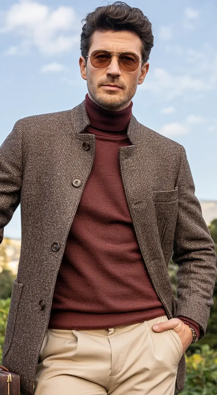 2025 men’s business casual looks for the fall season Modern Warmth with European Edge