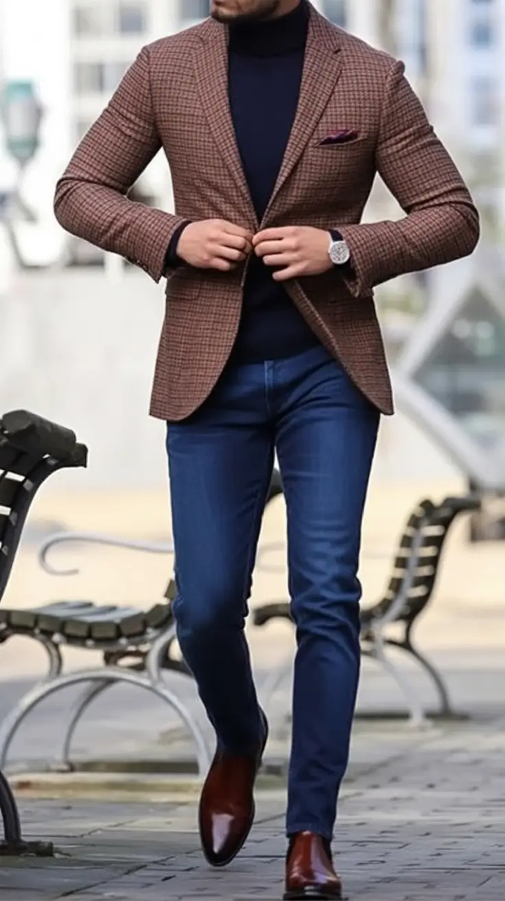 2025 men’s business casual looks for the fall season Patterned Precision in Fall Tones