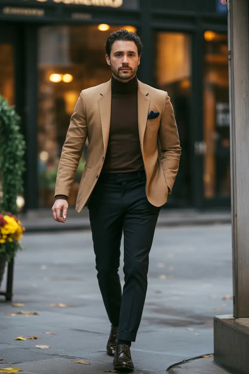 2025 men’s business casual looks for the fall season The Espresso & Camel Confidence