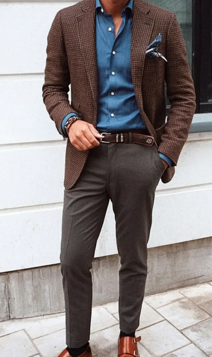 2025 men’s business casual looks for the fall season Checks Chambray and Charm