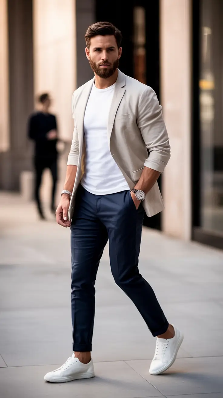 2025 men’s business casual looks for the fall season Blazer and Sneakers The New Uniform