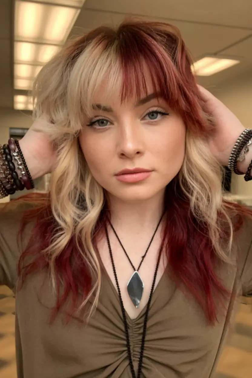 August Hair Color Ideas 2025 Cherry Blonde Dip With Rebel Fringe