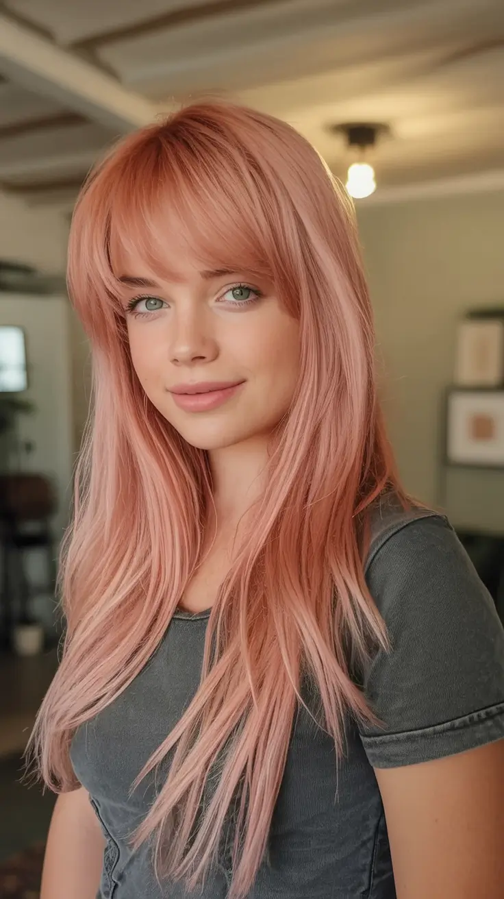 August Hair Color Ideas 2025 Blush Fringe Layers