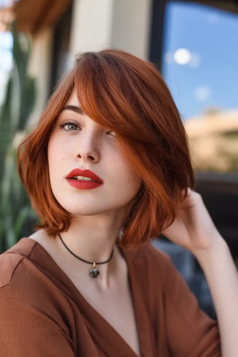 August Hair Color Ideas 2025 Fiery French Bob