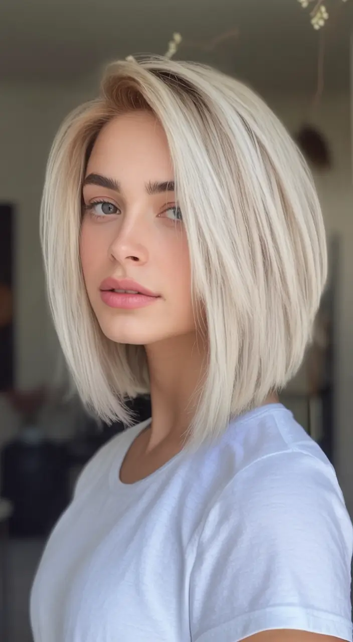 August Hair Color Ideas 2025 Cool Vanilla Bob With Creamy Dimension