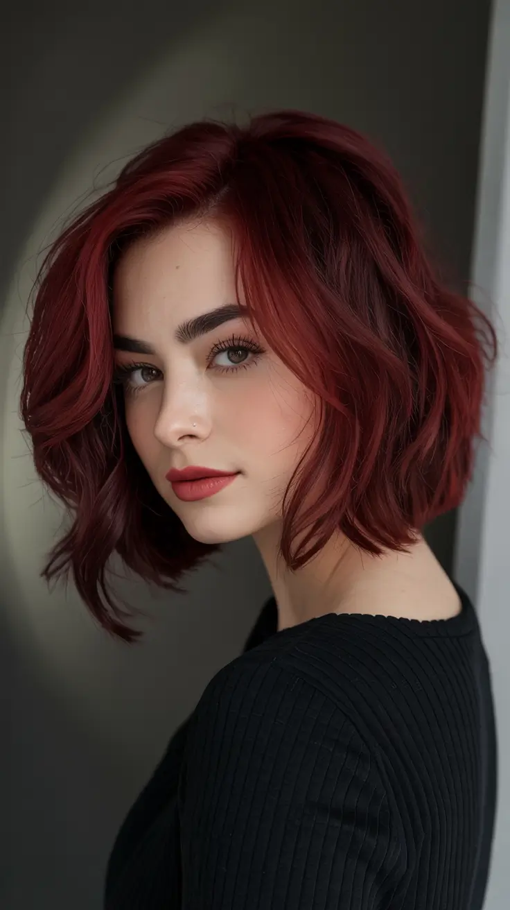 August Hair Color Ideas 2025 Cherry Merlot Chic
