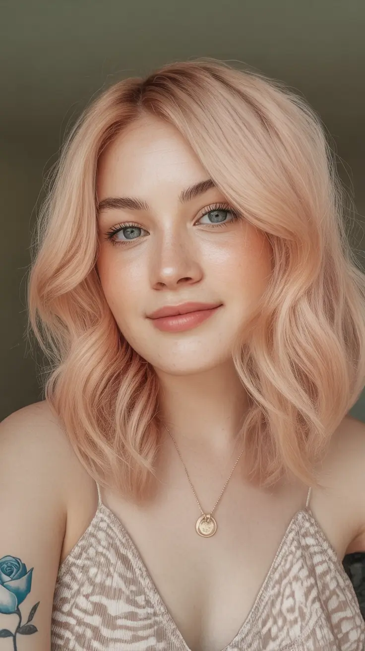 August Hair Color Ideas 2025 Peach Cream Bob