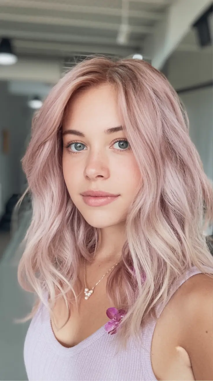 August Hair Color Ideas 2025 Lavender Blush Waves With Powdery Finish
