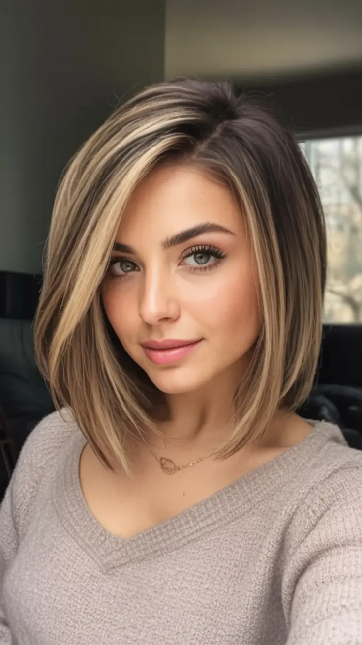 August Haircut Ideas 2025 Chic Contoured Bob with Blended Blonde