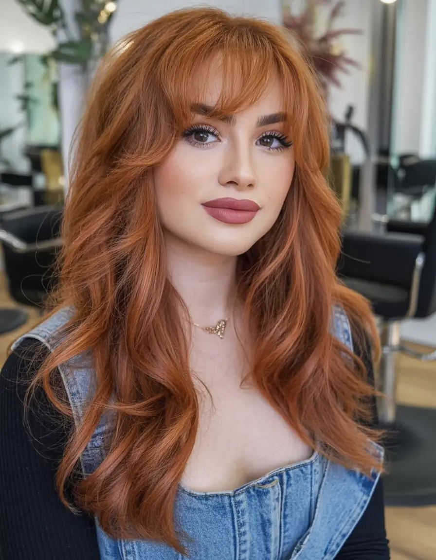 August Haircut Ideas 2025 Retro-Inspired Layers with Full Bangs