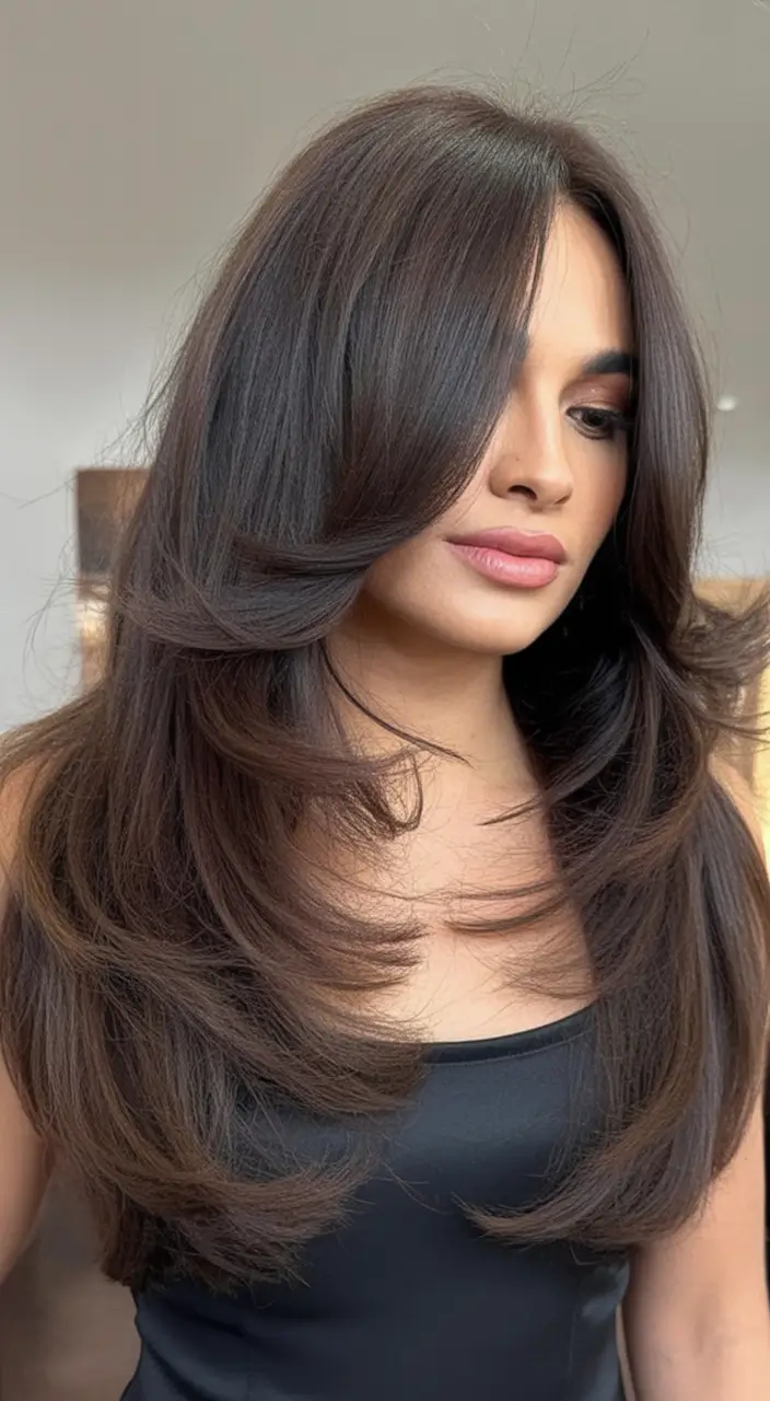 August Haircut Ideas 2025 Choppy Layers with a Blunt Fringe