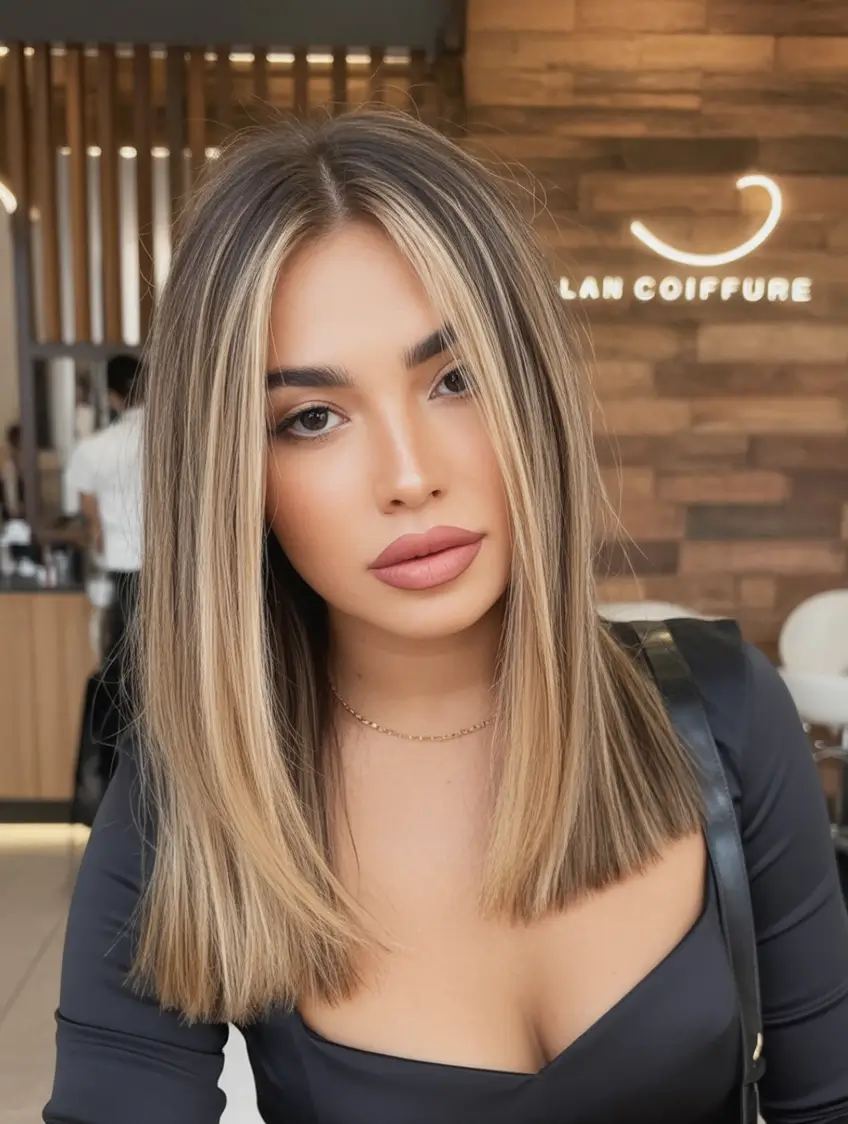 August Haircut Ideas 2025 Pin-Straight Mid Length with Face Frame