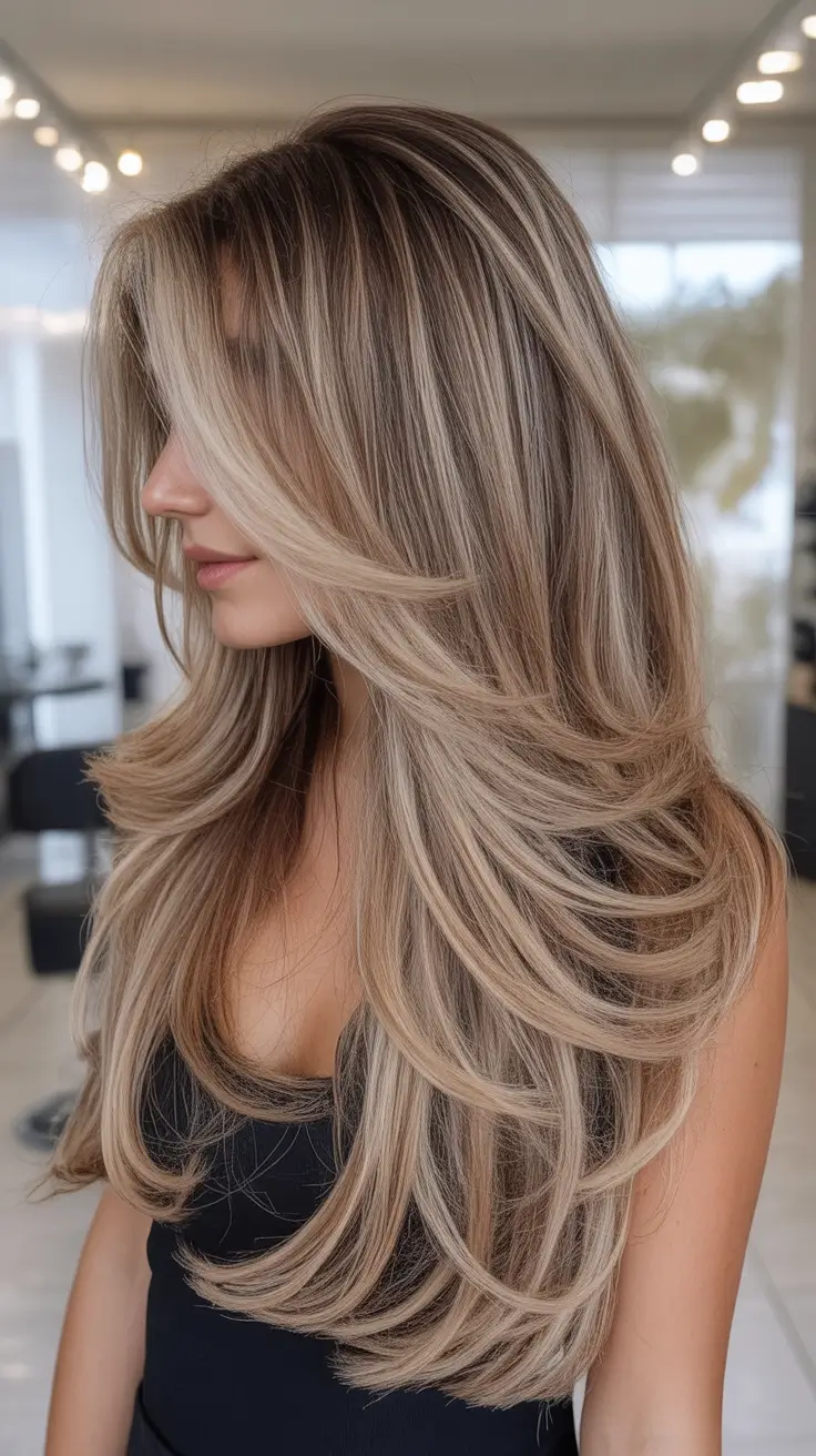 August Haircut Ideas 2025 Extra Long Layers with Sandy Balayage