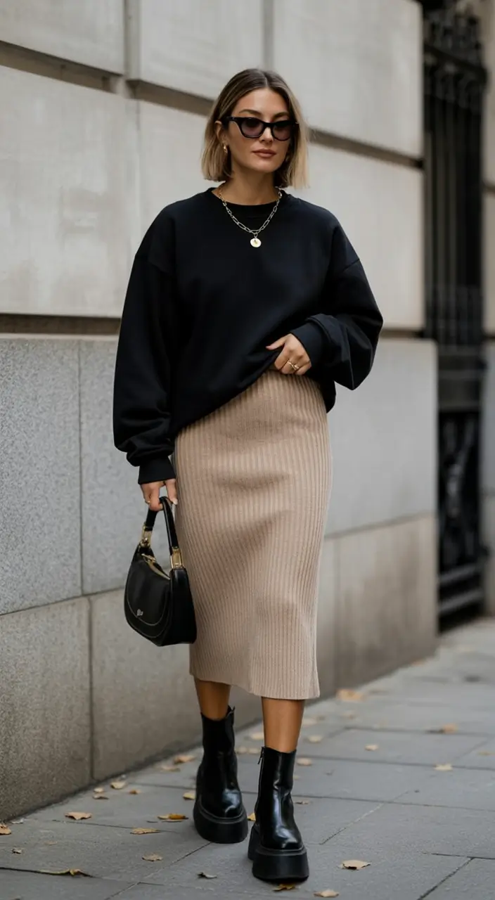 Autumn Fashion outfits for 2025 Neutral Knit, Bold Sole